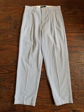 Vintage Polo by Ralph Lauren Men’s Blue and White Pinstripe Seersucker Pants